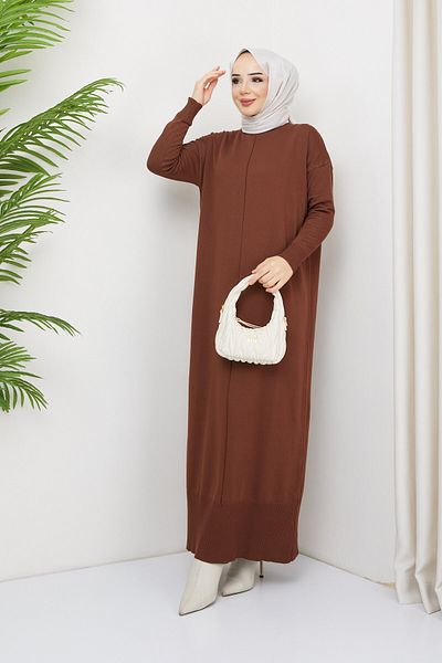 Pamuk Butik Γυναικείο Πλεκτό Φόρεμα Mercerized Hijab Καφέ