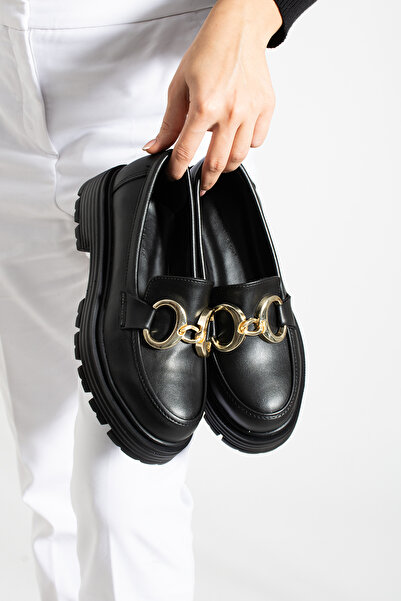 LEYLA STORE Siyah Gold Detaylı Oxford Ayakkabı