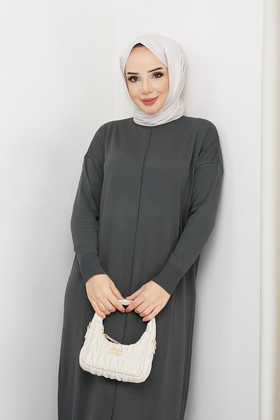 Pamuk Butik Γυναικείο Πλεκτό Φόρεμα Mercerized Hijab Καπνιστό