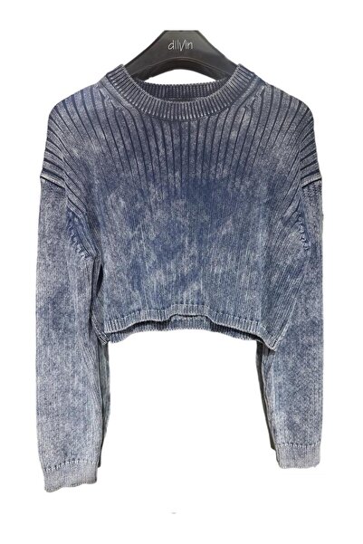 Dilvin 10456 Світлий ефектний светр з велосипедним коміром - індиго