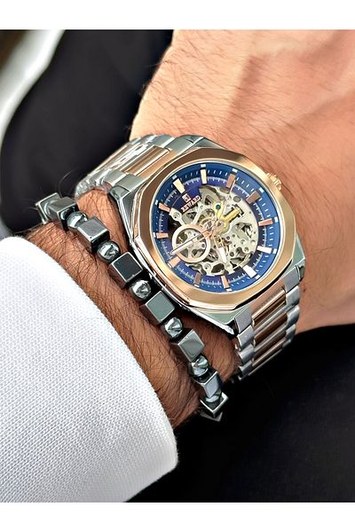 Reward Silver Rose Gold Color Luxury Mechanism Steel Strap Men's Wristwatch + BRACELET WITH GIFT