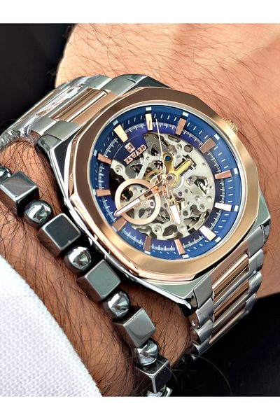Reward Silver Rose Gold Color Luxury Mechanism Steel Strap Men's Wristwatch + BRACELET WITH GIFT