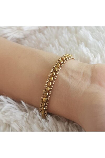 Handmade By HLY سوار كريستال ذهبي مصنوع يدويًا
