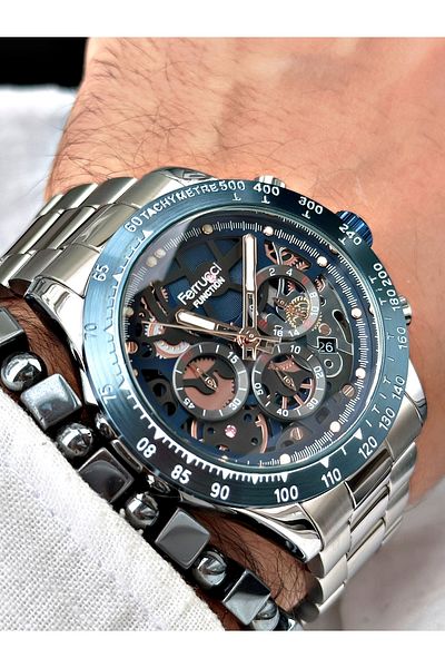 Ferrucci Silver Color Functions Active Men's Wrist Watch + BRACELET GIFT