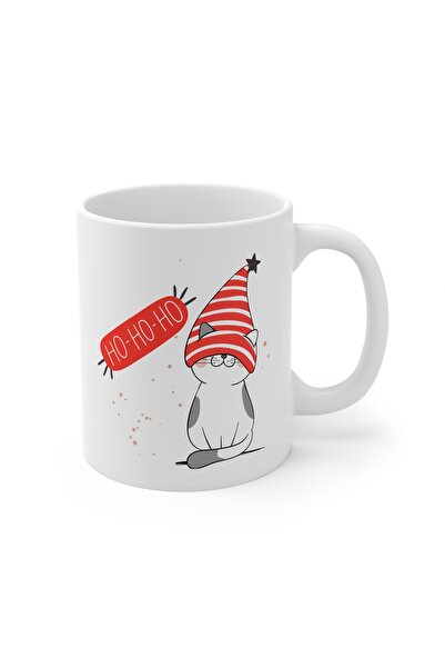 MRN Tasarım Yılbaşı Temalı Kupa Bardak Yazılı Baskılı Kedi Temalı Resimli Kup...