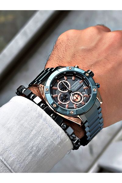 Ferrucci Blue Color Functions Active Steel Men's Wrist Watch + BRACELET GIFT