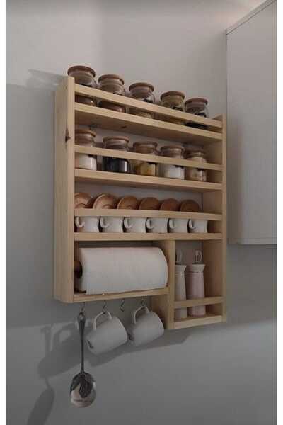 Picco Wood Doğal Ahşap Mutfak Tereği Raf (60*40*10)