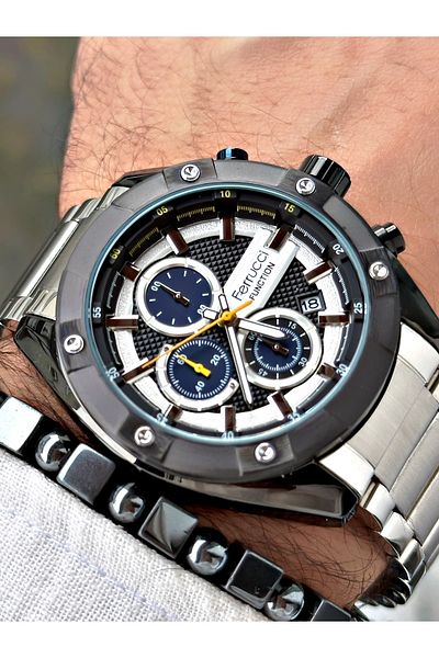Ferrucci Silver Color Functions Active Steel Men's Wrist Watch + BRACELET WITH GIFT