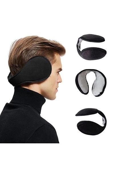 Hobisy Black Fleece Neck Type Unisex Ear Beanie - Feel the Warmth of Winter