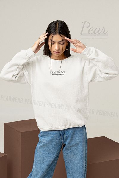 Pear Wear Hanorac oversize cu 3 fire de damă cu imprimeu Based