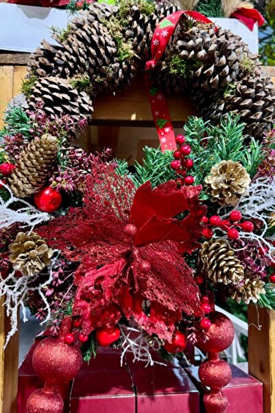 La Sol Yapay Çiçek Noel Dekor Yılbaşı Ağaç Süsü Mavi Kırmızı Sarı