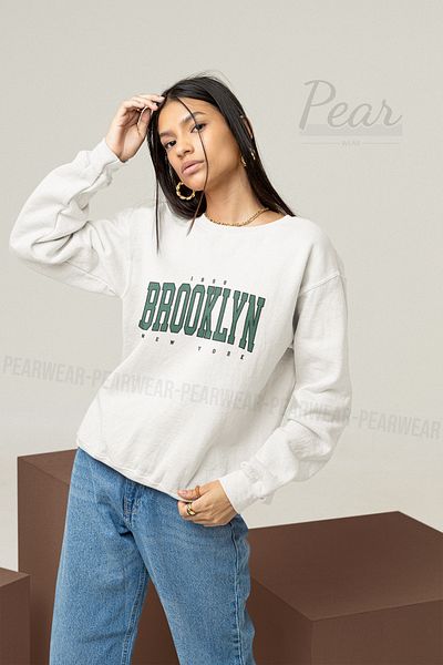 Pear Wear Hanorac oversize cu 3 fire de damă cu imprimeu Brooklyn