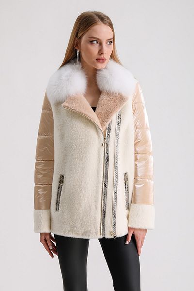 Leather Club معطف صوف من جلد الثعلب السلمون إكرو مع إكسسوارات من فرو الثعلب