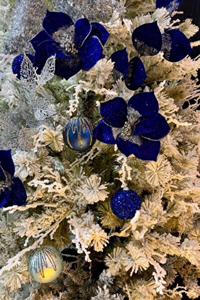 La Sol Yapay Çiçek Noel Dekor Yılbaşı Ağaç Süsü Mavi Kırmızı Sarı