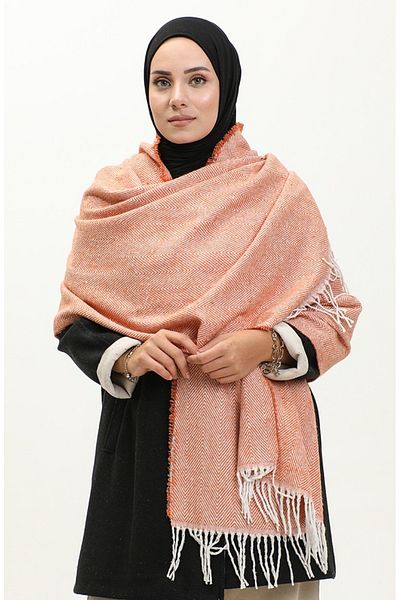 novon Eșarfă/șal cu franjuri cu model în V texturat din lână
