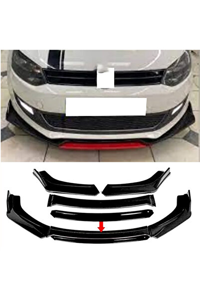 MKG Otomotiv Vw Polo MK5 Siyah Renkli Şeritli Dilli Ön Lip 4 Prç Parlak Siyah...