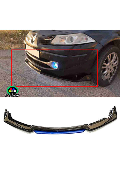 MKG Otomotiv Renault Megane Mk2 Mavi Renkli Şeritli Dilli Ön Lip 4 Prç Parlak...