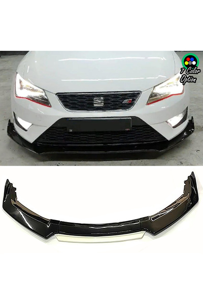MKG Otomotiv Seat Leon Fr Beyaz Renkli Şeritli Dilli Ön Lip 4 Prç Parlak Siya...