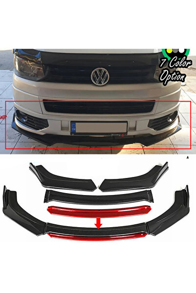 MKG Otomotiv VW Transporter Kırmızı Renkli Şeritli Dilli Ön Lip 4 Prç Parlak ...