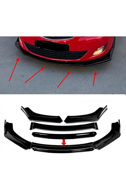 MKG Otomotiv Opel Astra J  Uyumlu Siyah Renkli Şeritli Dilli Ön Lip 4 Prç Par...