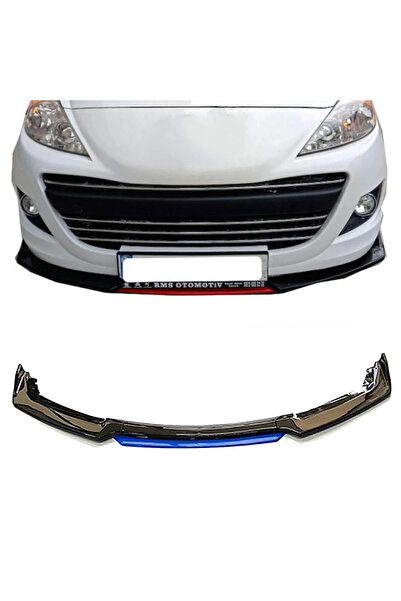 MKG Otomotiv Peugeot 307 Mavi Renkli Şeritli Dilli Ön Lip 4 Prç Parlak Siyah ABS
