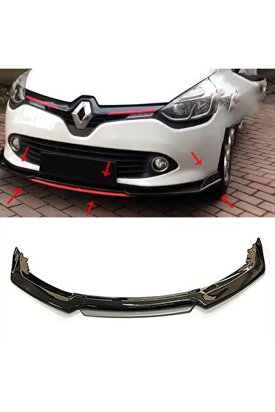 MKG Otomotiv Renault Clio 4 Mk4 Gri Renkli Şeritli Dilli Ön Lip 4 Prç Parlak ...