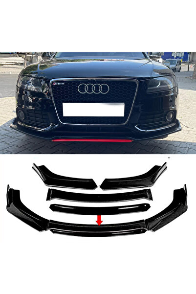MKG Otomotiv Audi A4 B8  Uyumlu Siyah Renkli Şeritli Dilli Ön Lip 4 Prç Parla...