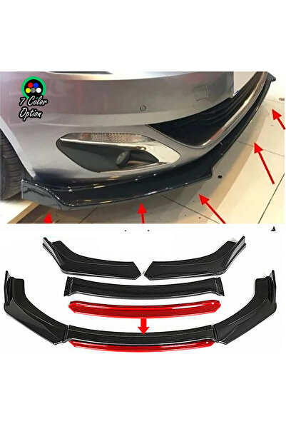MKG Otomotiv Peugeot 308 Kırmızı Renkli Şeritli Dilli Ön Lip 4 Prç Parlak Siy...