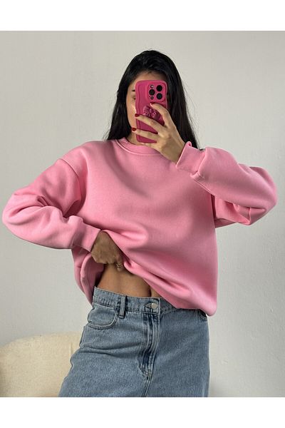 minaaise Hanorac oversize de bază roz 26088