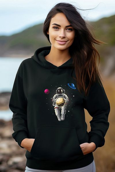 ADA BEBEK ÇOCUK Дамски суитшърт с качулка от памук, модел Galaxy Stars