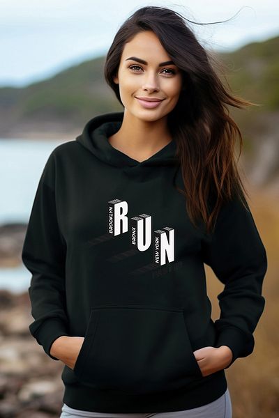 ADA BEBEK ÇOCUK Дамски суитшърт с качулка, памучен, Run Run Run Style