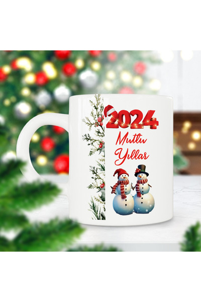 ART HEDİYE 2024 Happy Birthday Snowman Christmas Gift Printed Mug Cup