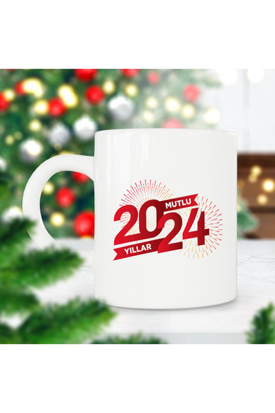 ART HEDİYE 2024 Happy New Year Waves New Year's Gift Printed Mug Cup