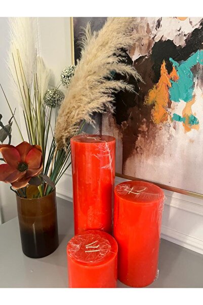iv candles İV candles Candela Di Registro 3'lü Set Kırmızı Dev Kütük Mum