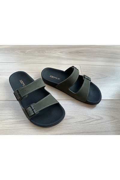 Ceyo UNISEX KHAKI GREEN COLOR DOUBLE STRAP ORTHOPEDIC SOLE SLIPPERS BAHAMA-10 BIRKENSTOCK MODEL