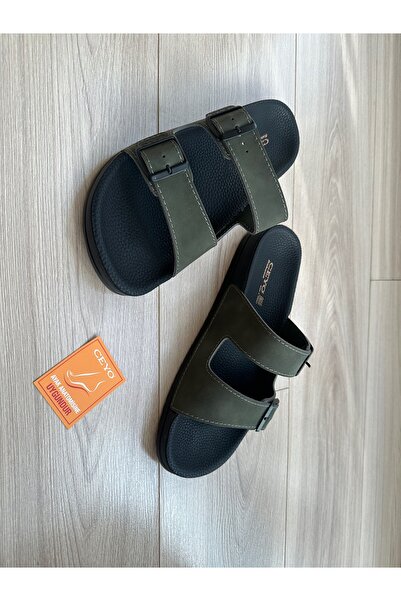 Ceyo UNISEX HAKİ YEŞİL RENK ÇİFT BANTLI ORTOPEDİK TABAN TERLİK BAHAMA-10 BIRKENSTOCK MODEL