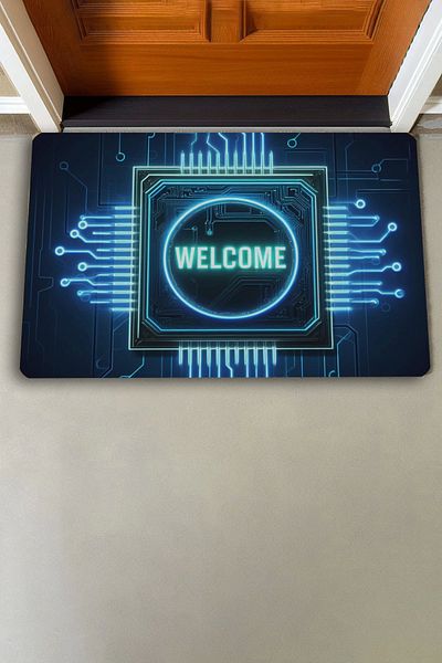 Valerine Life Neon Chip and Circuit Patterned Welcome Door Mat 45x70cm