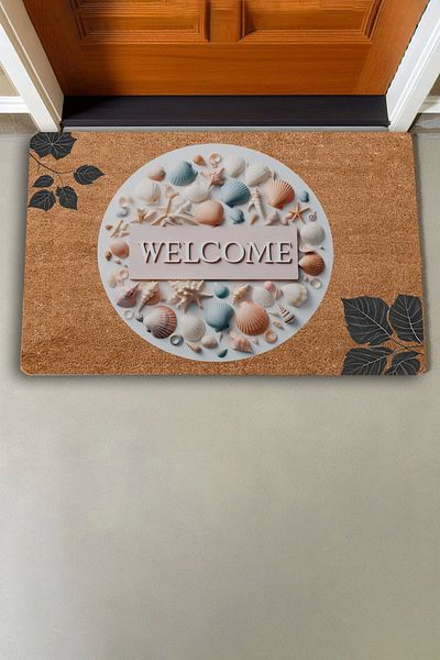 Valerine Life Mussel Shell and Leaf Patterned Welcome Door Mat 45x70cm