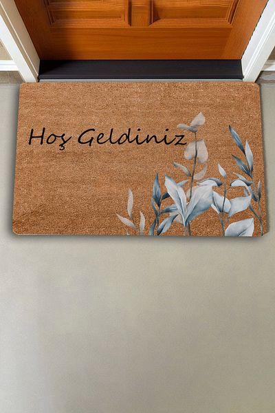 Valerine Life Elegant Gray White Leaves Welcome Door Mat 45x70cm