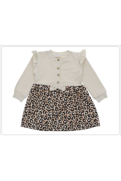 EFLİNS Kız Çocuk Elbise Leopar Desenli Ilkbahar