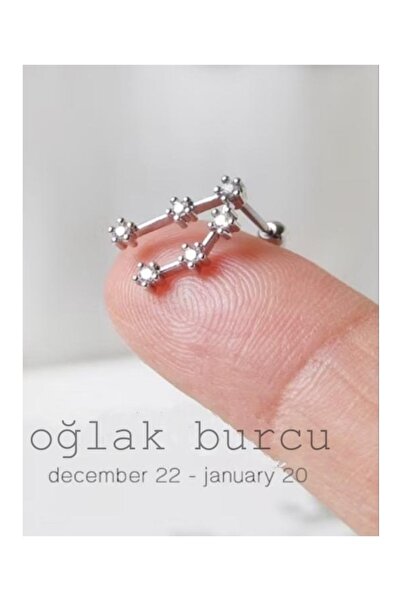 HANGAR Yıldız Haritası Oğlak Kristal Zirkon Çelik Helix Piercing Küpe 12 Takı...