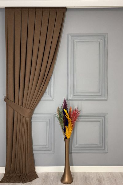VANESSA PERDE Plain Linen Floor Living Room and Bedroom Background Curtain 1/3 Close Pleated Don't Want Ironing Matte Color New Fund Series