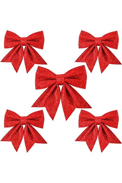 şahane parti 5 Pieces of Bow Large Size Evadan Glitter 25 x 25 Red Party Ornament