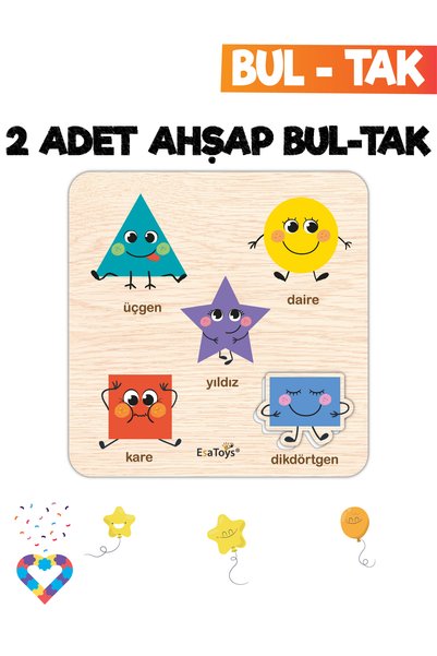 esatoys Eğitici 2 Adet Bul-Tak Oyuncak Rakamlar ve Geometrik Şekiller