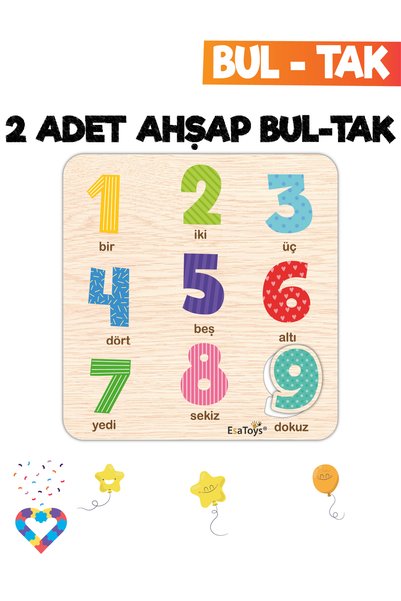 esatoys Eğitici 2 Adet Bul-Tak Oyuncak Rakamlar ve Geometrik Şekiller