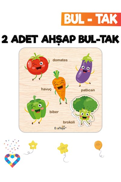 esatoys Eğitici 2 Adet Bul-Tak Oyuncak Hayvanlar ve Sebzeler