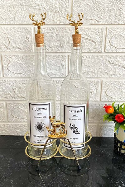 Jenisa 750ml Glass Bottle Oil Pot with Gold Color Deer Family Accessories and...