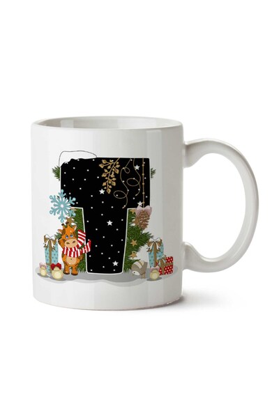 ART HEDİYE كوب مخصص مطبوع عليه حرف T لعيد الميلاد المجيد للعام الجديد