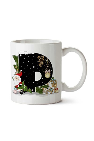 ART HEDİYE كوب مطبوع عليه حرف P مخصص لعيد الميلاد المجيد للعام الجديد