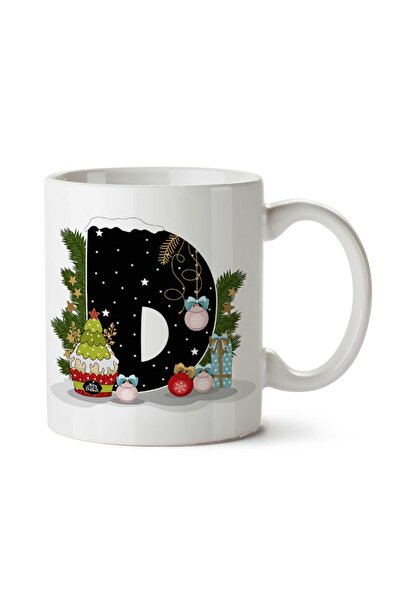 ART HEDİYE كوب مخصص مطبوع عليه حرف D لعيد الميلاد المجيد للعام الجديد
